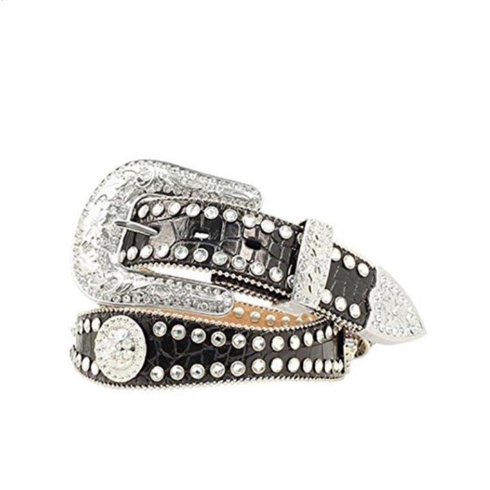 Scalloped croc printed leather belt